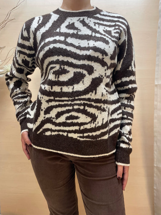 Maglione a fantasia - color Moka e Burro