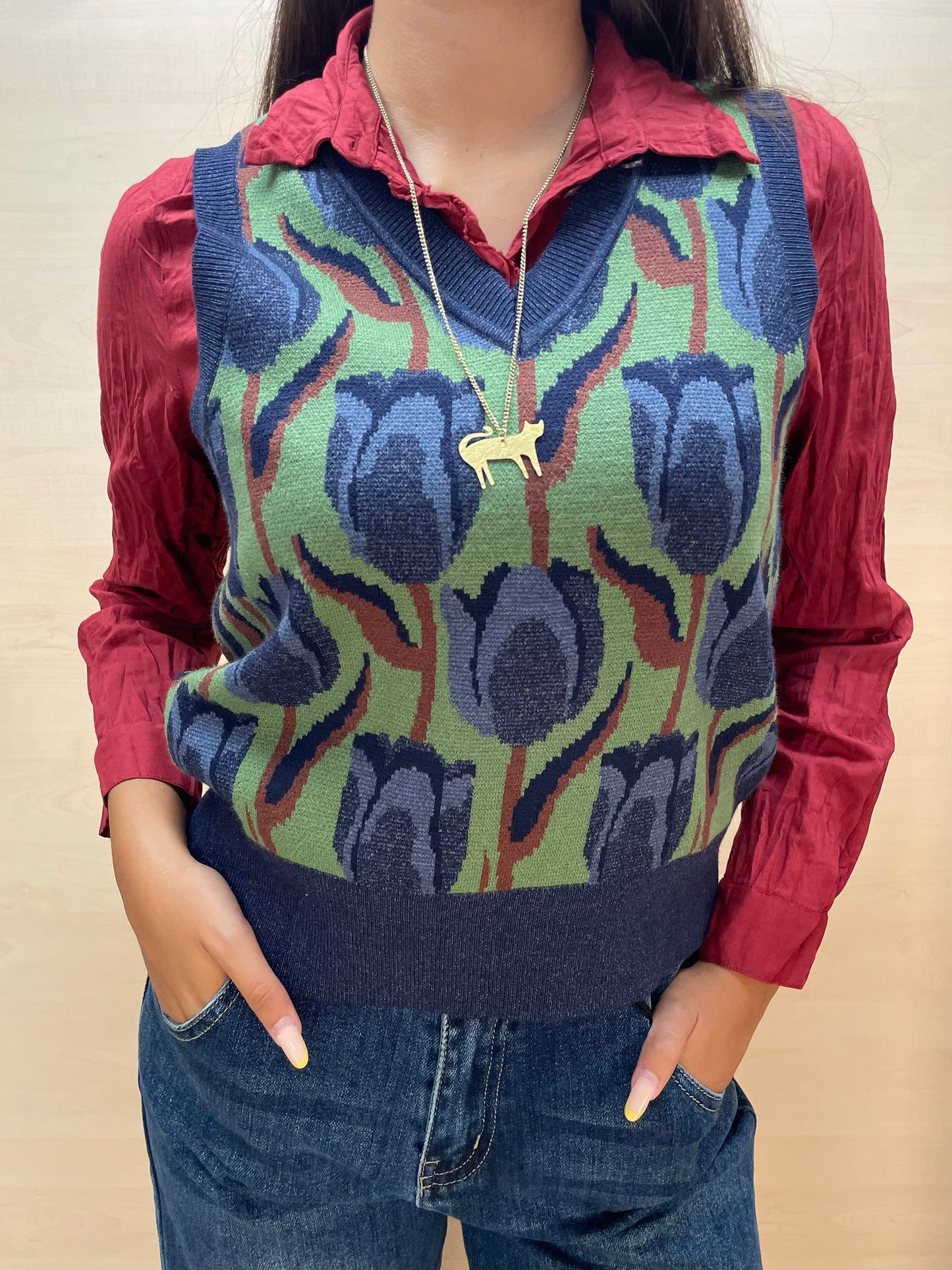 Gilet con tulipani - in jacquard