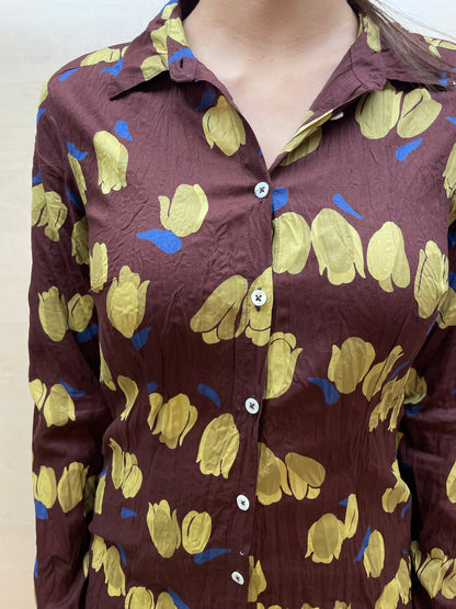 Camicia tulipani base Marrone Castagna - in cotone bio