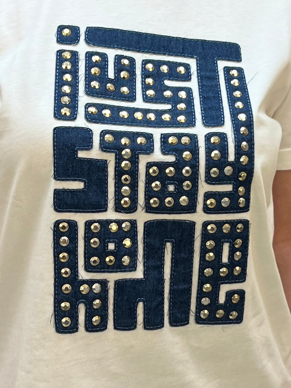 T-Shirt Donna PHARD con Applicazione in Chambray – Panna