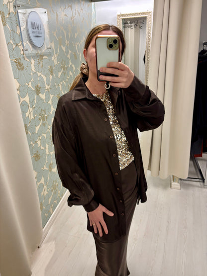 Camicia lunga in tessuto cangiante – Moka