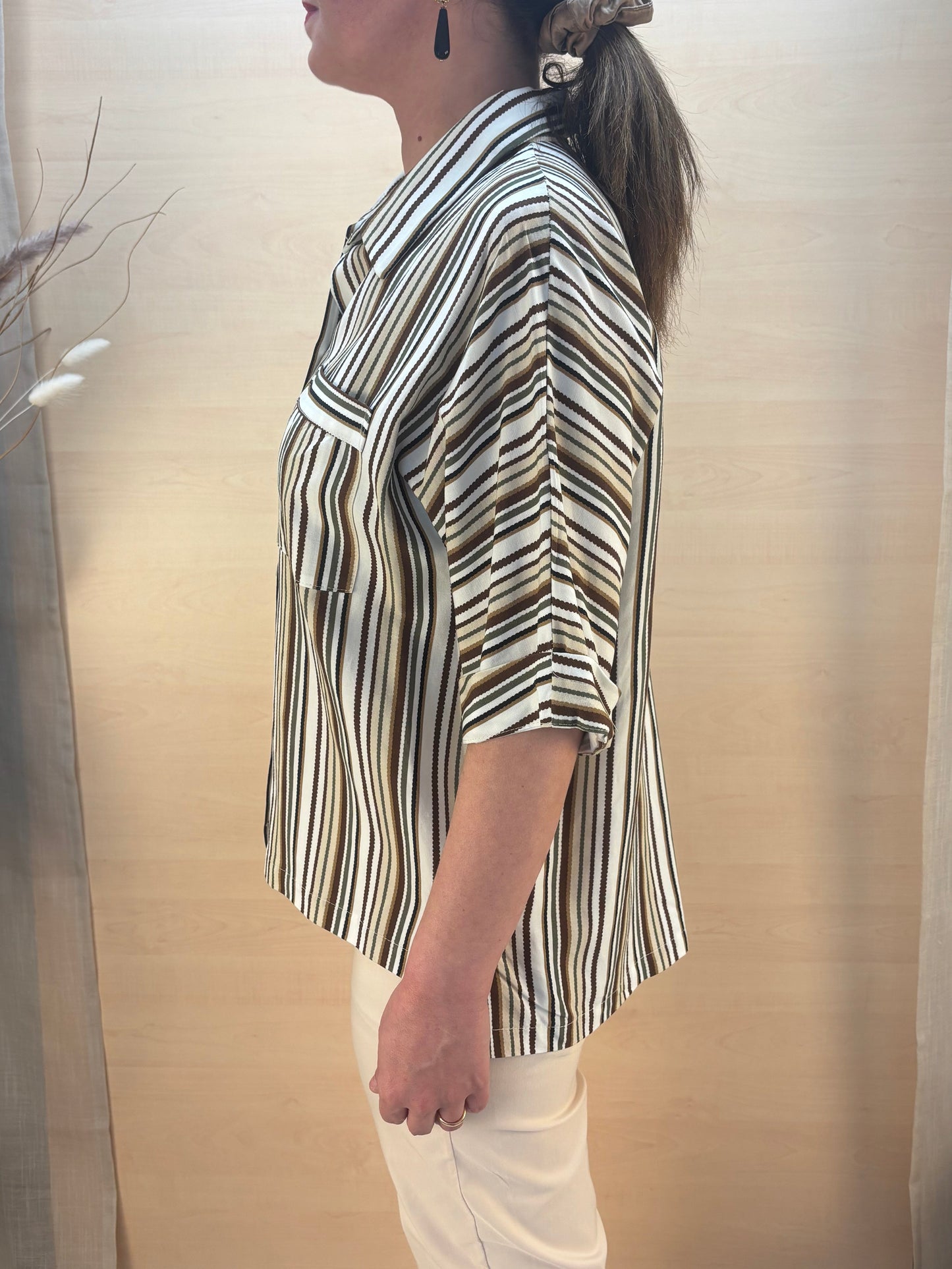 Camicia a Righe in Viscosa e Lino-KARMA-Made in Italy