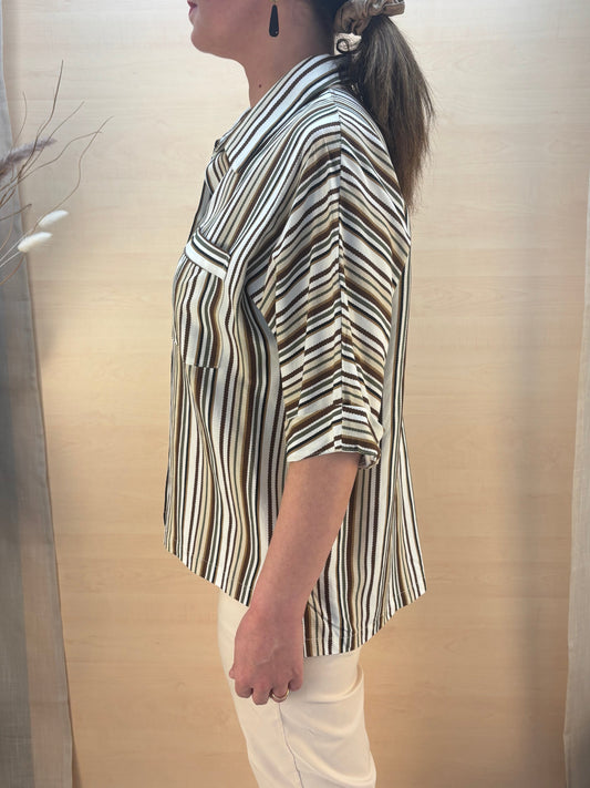 Camicia a Righe in Viscosa e Lino-KARMA-Made in Italy