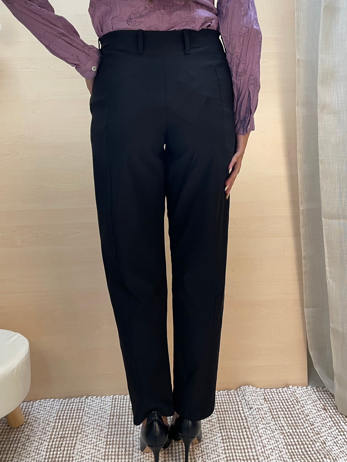 Pantalone con taglio davanti - in bengalina nero