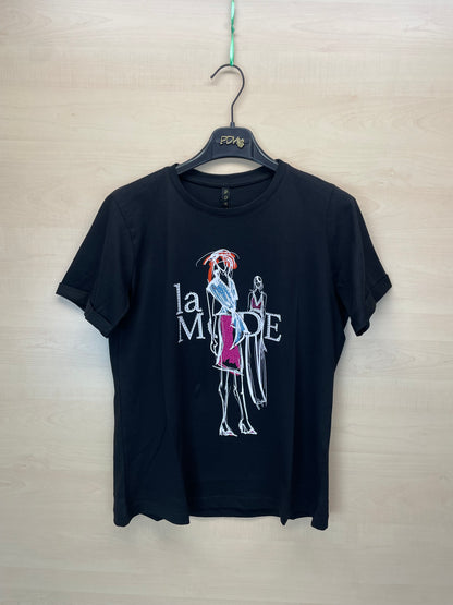 T-shirt nera con stampa “La Mode” – in cotone