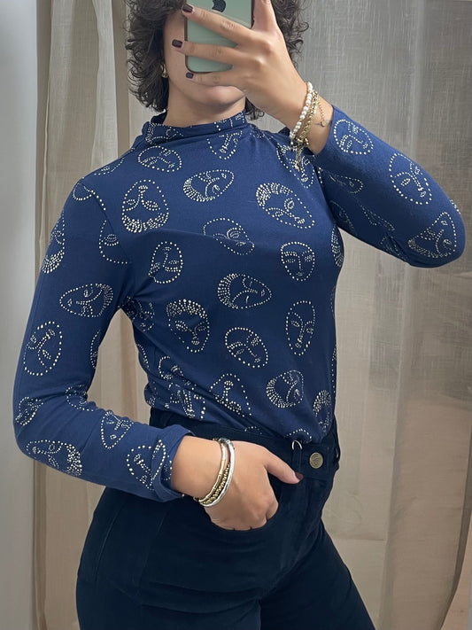 T-shirt stampa visi a mezzo collo