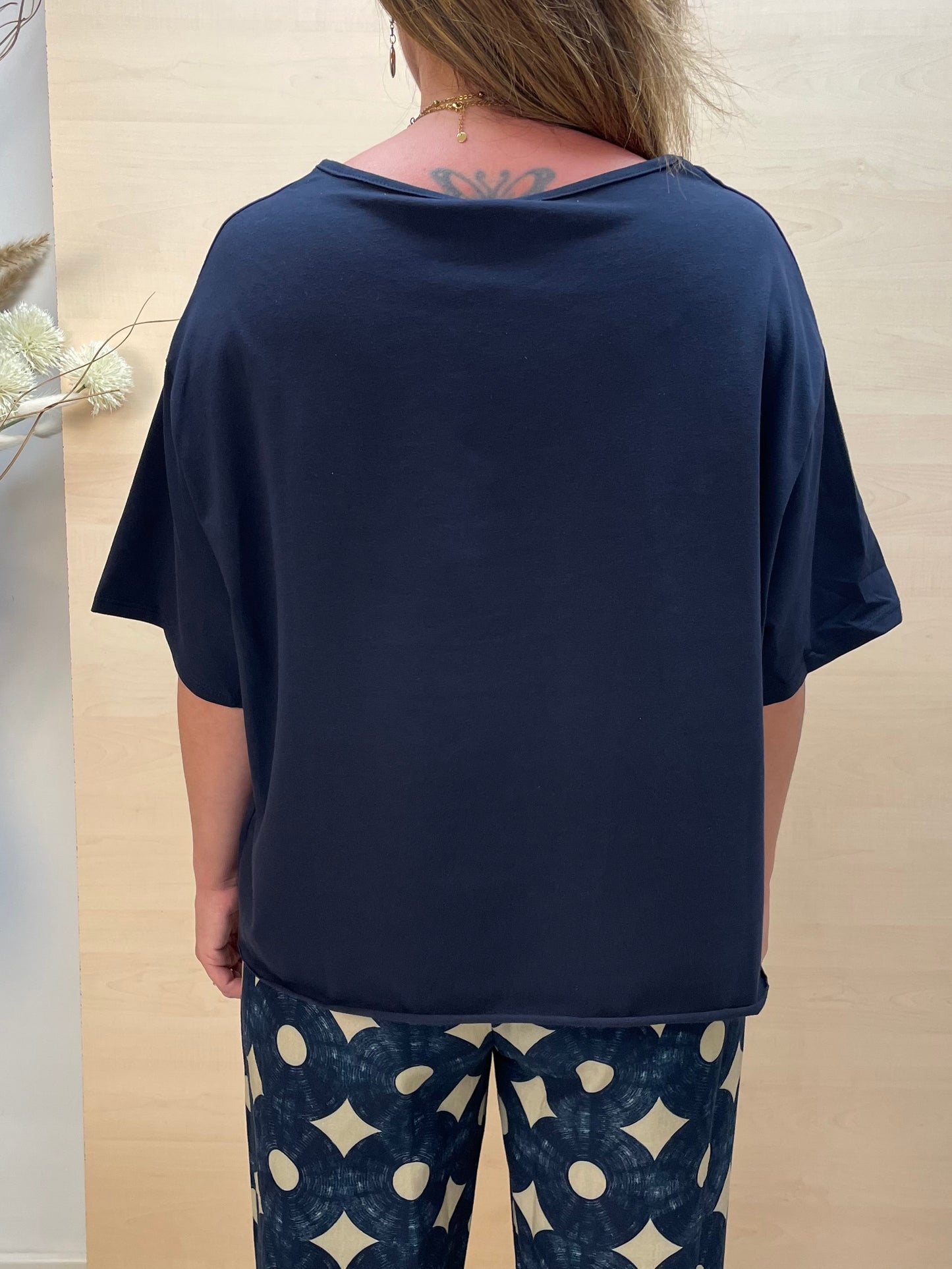 Blusa manica 3/4 blu - in cotone