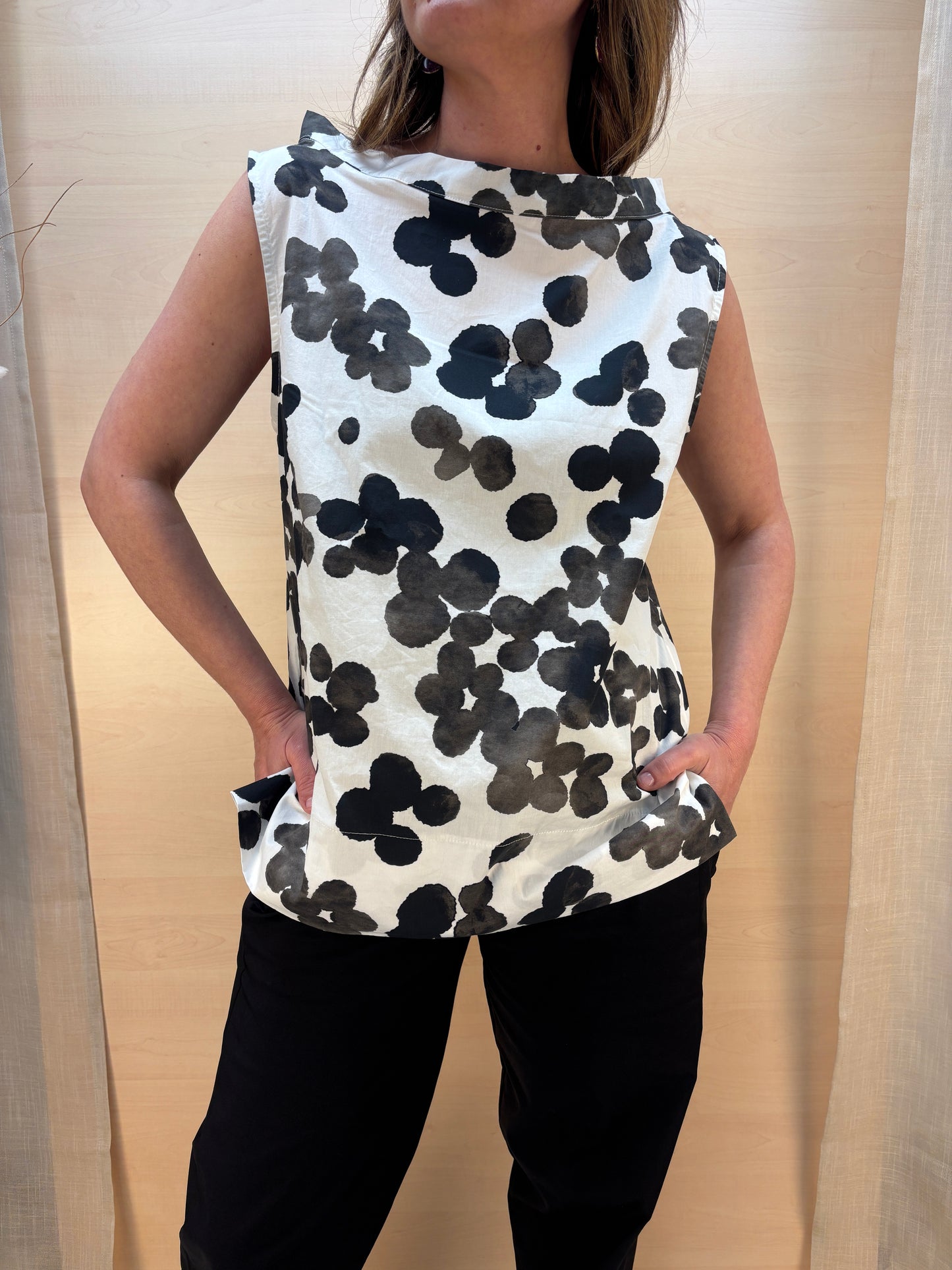 Blusa smanicata fantasia in cotone - Karma - Made in Italy