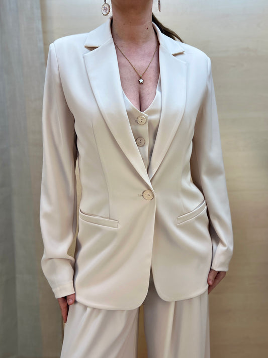 Giacca fluida un bottone col. Gesso – Made in Italy