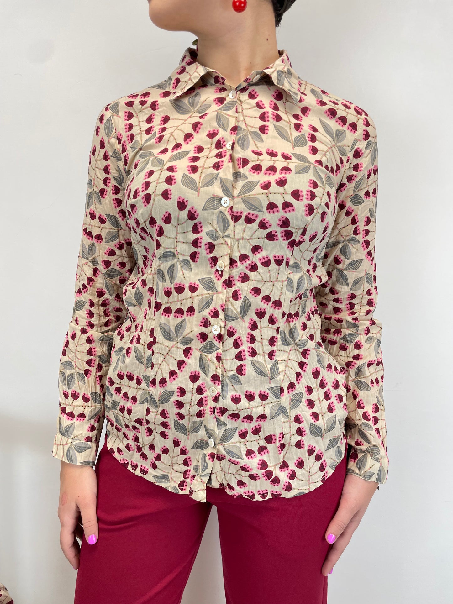 Camicia Fiori in cotone bio - base panna