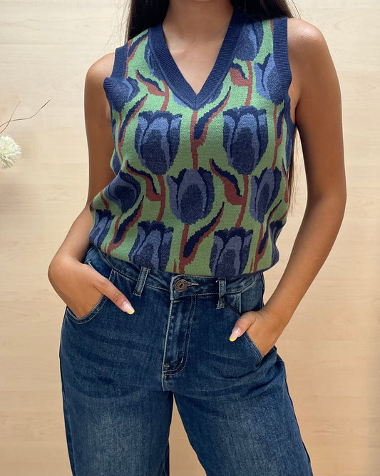 Gilet con tulipani - in jacquard