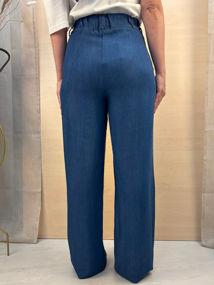 Pantalone Palazzo Donna PHARD in Chambray – Blu Denim Medio