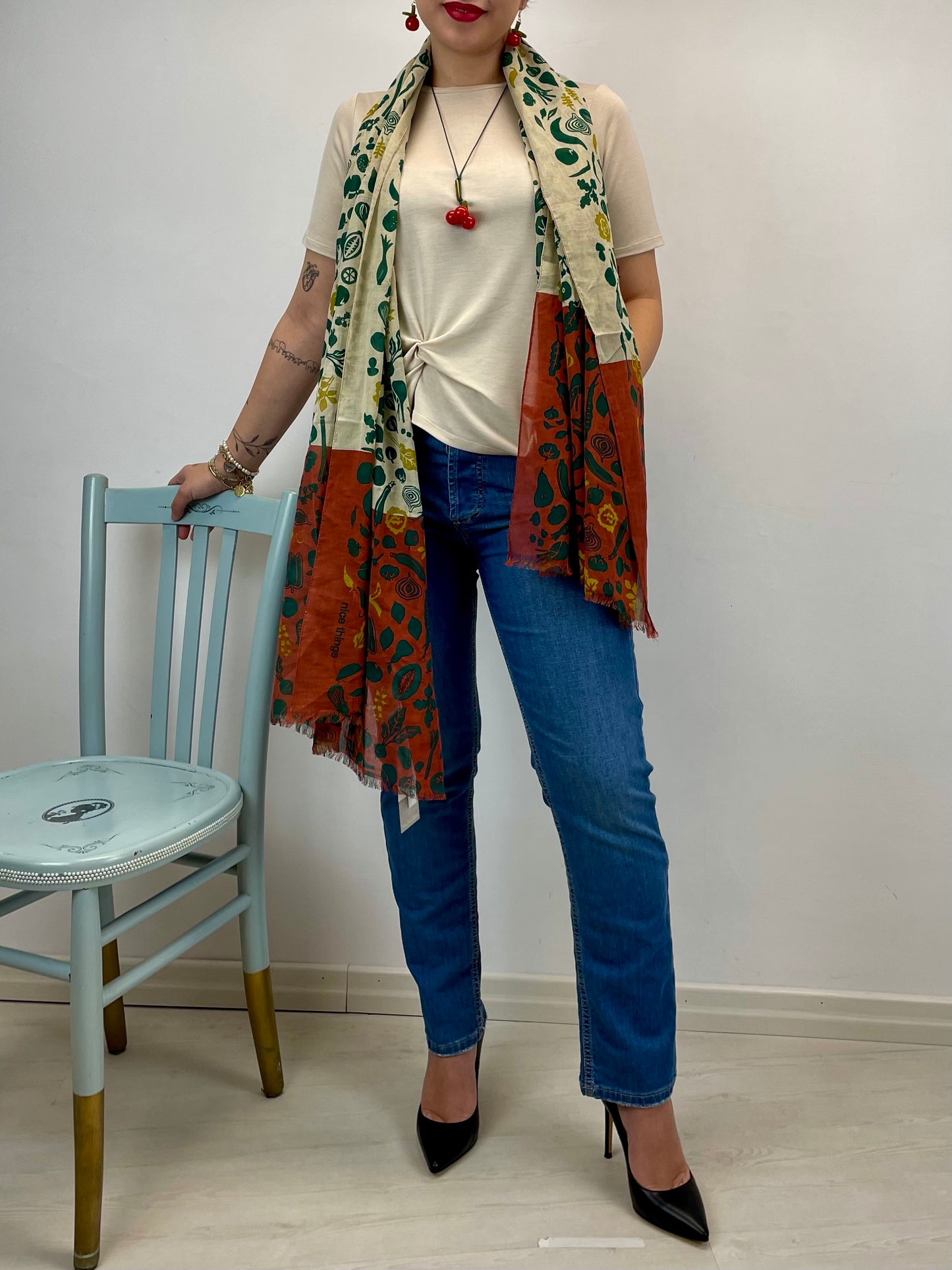 Foulard stampa botanica in cotone bio