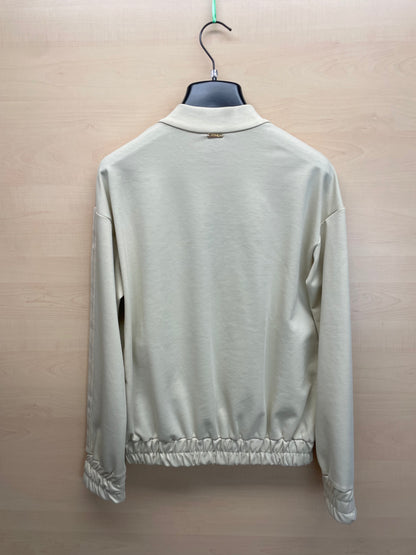Felpa con zip e lurex - in poliestere GRS e viscosa col. Burro